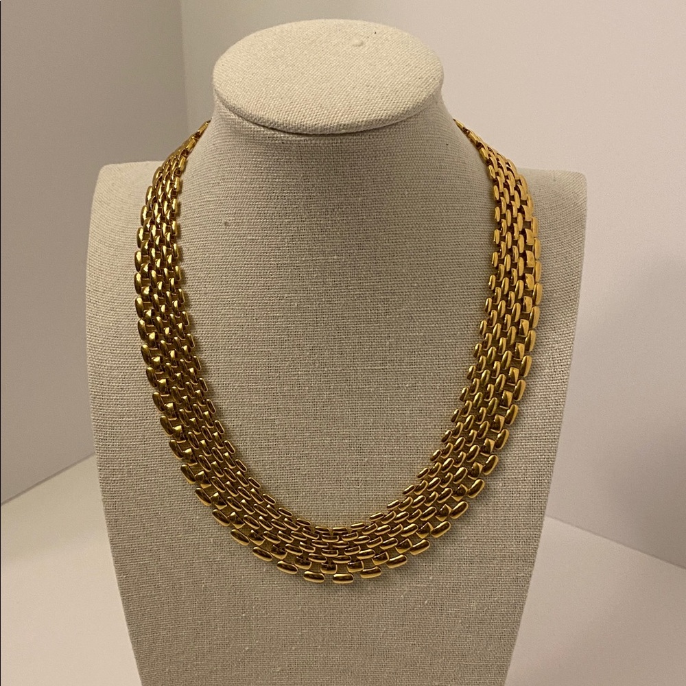 Vintage Napier Panther Link Necklace Gold Tone Cleopatra Style 16” Has Patent